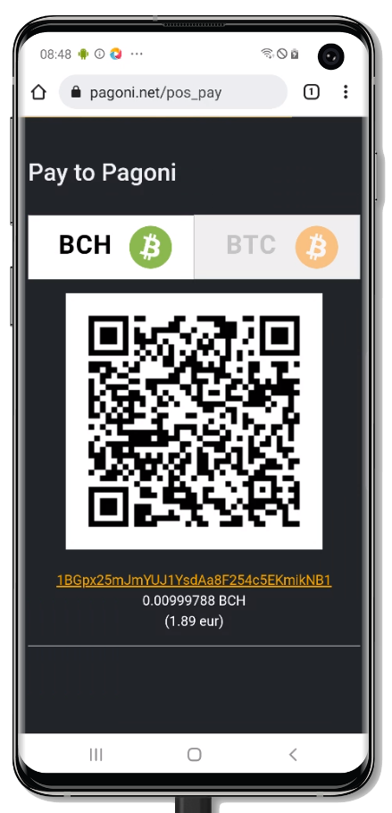 Pagoni POS for BCH and BTC Payments